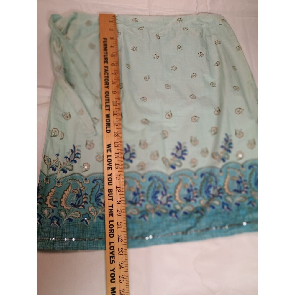 Vintage 2005 Old Navy Boho Paisley Wrap Skirt Blue Cotton Sequin Hem Size 10 - Picture 8 of 16
